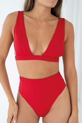 Plunge Neck Bikini Top | Cherry Red Plunge Neck Bikini Top | Cherry Red