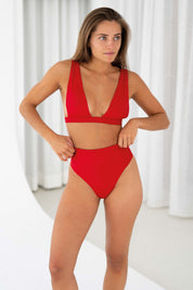 High Rise Bikini Hose | Cherry Red