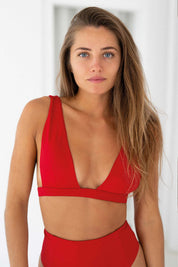 Plunge Neck Bikini Top | Cherry Red