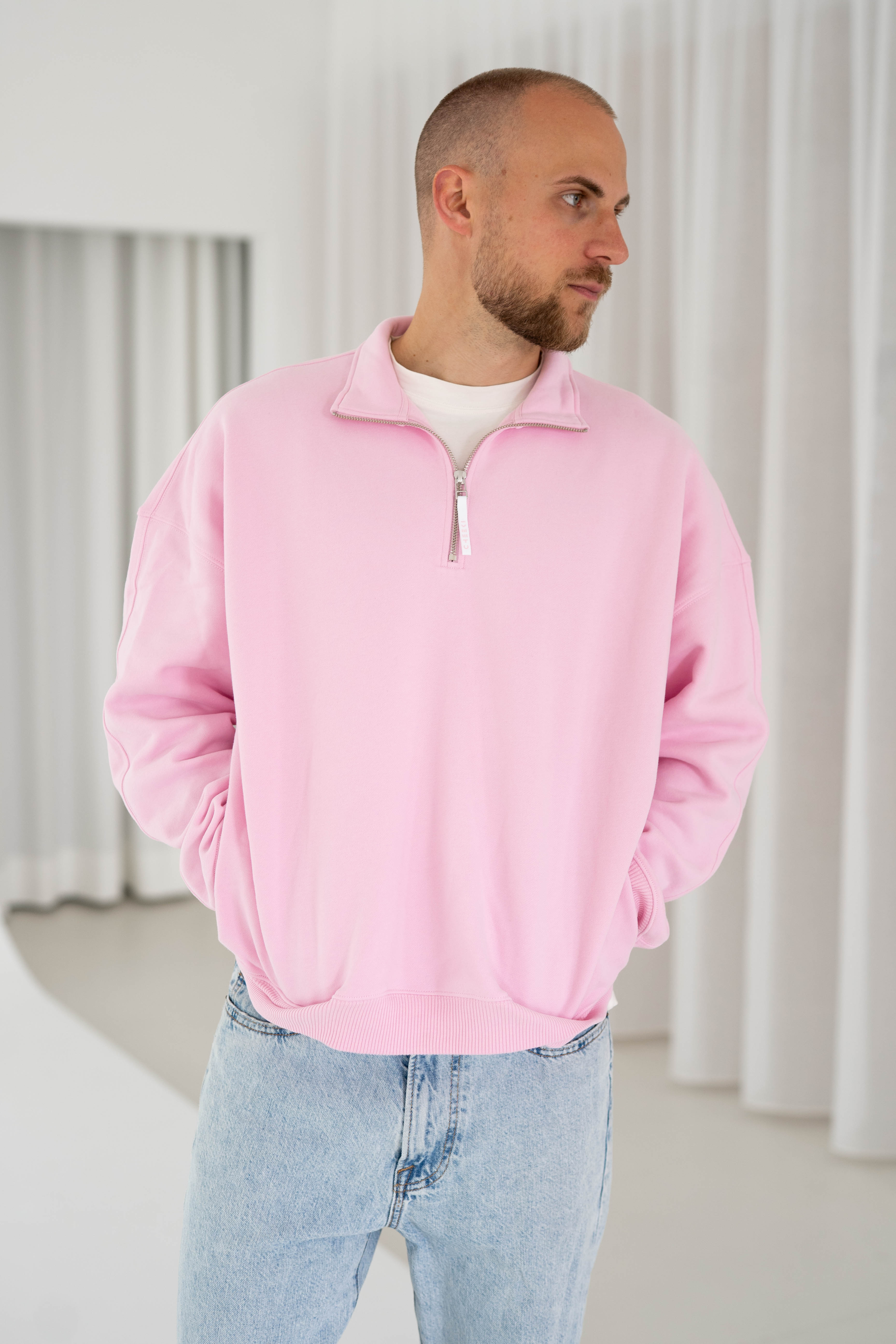 Quarter Zip Sweatshirt | Pink