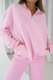 Quarter Zip Sweatshirt | Pink