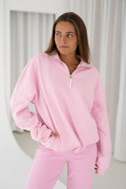 Quarter Zip Sweatshirt | Pink