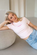 Ribbed Crop T-Shirt | I Love You More Than Pizza