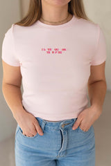 Ribbed Crop T-Shirt | I Love You More Than Pizza