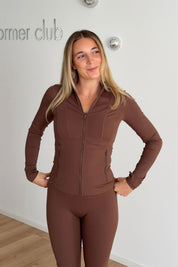 Long Sleeve Zip Jacke | Chocolate Brown